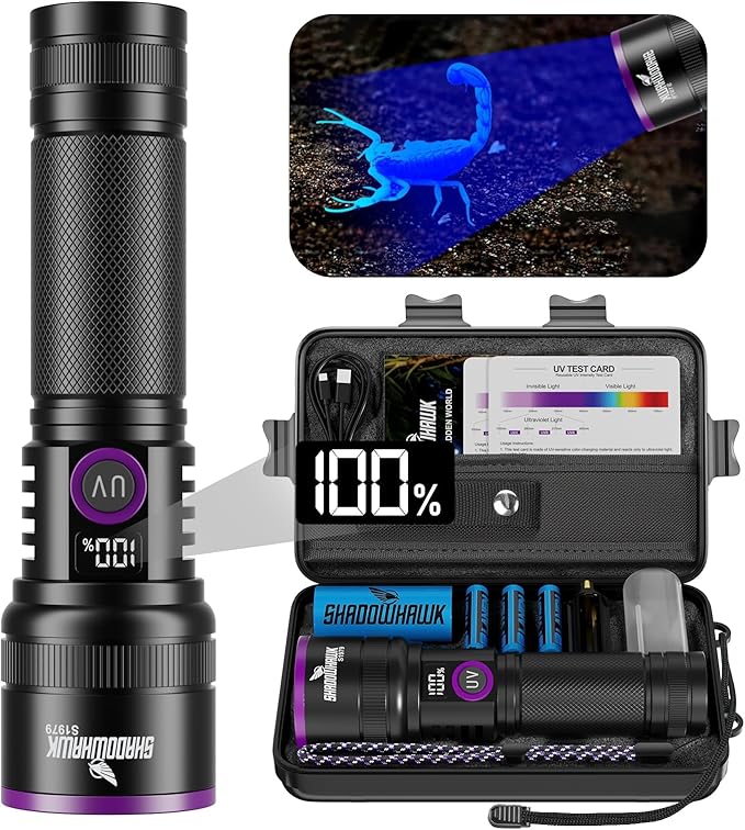 365nm UV Flashlight with Filter Lens - 30w Powerful Black Light Flashlight Rechargeable Ultraviolet Blacklight for Pet Urine Detection/Resin Curing/Rocks/Scorpion/Blood Tracking etc., with LCD Display