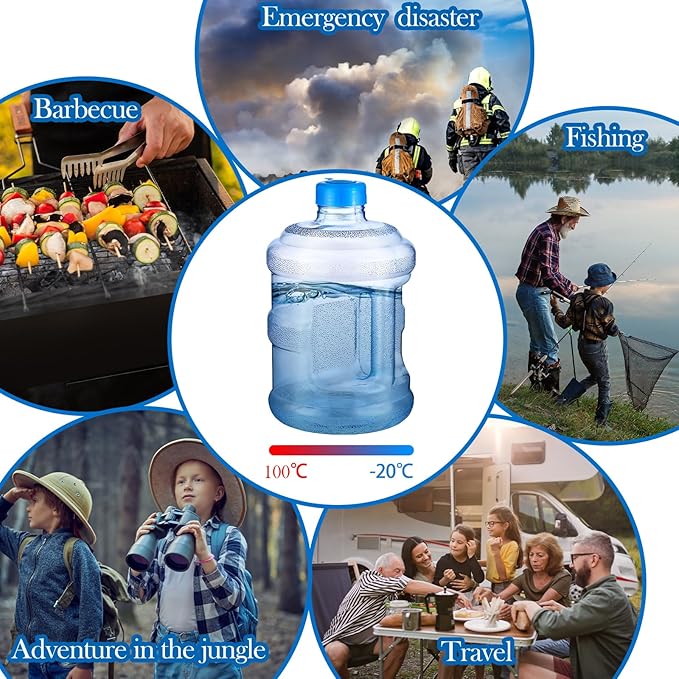 Bokon 2 Pieces gallon water jugs Round Plastic Water Bottle with Handle Screw Cap Reusable Large Capacity Bottle for Camping Outdoor Travel Gym Use
