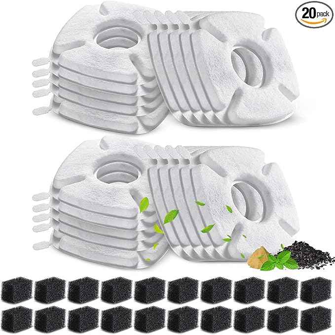 SORON Cat Water Fountain Filter, Compatible with veken 95oz/2.8L Pet Fountain Replacement Filters, 20 Sponges and 20 Water Filters for Cat Fountain Dog Bowl Dispenser