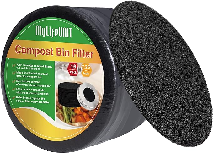 MyLifeUNIT 16 Pack Compost Bin Filter, Kitchen Compost Pail Charcoal Filter Replacements (7.25 inches) - AquaVibe