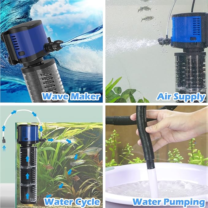 TARARIUM Fish Tank Filter Powerful 400GPH for 75-200 Gallon Large Aquarium Small Pond Fountain, Wave-Maker Submersible Water Pump Turtle Tank Filter for Saltwater & Freshwater System - AquaVibe