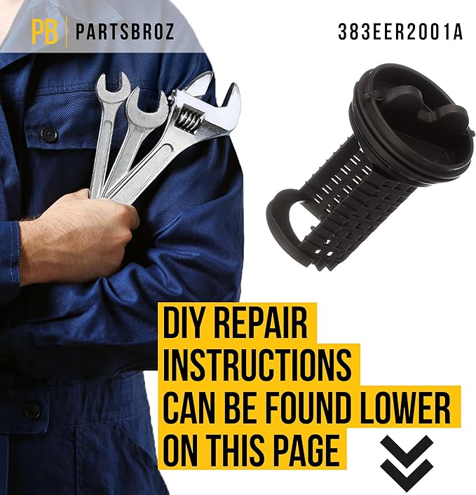 PartsBroz 383EER2001A Drain Pump Filter Assembly - Compatible With LG Kenmore Washer - Replaces AP4440367 PS3522306 1267432 383EER2001F WM8100HVA WM3170CW WM3370HWA WM8000HVA WM2016CW WM3470HVA - AquaVibe
