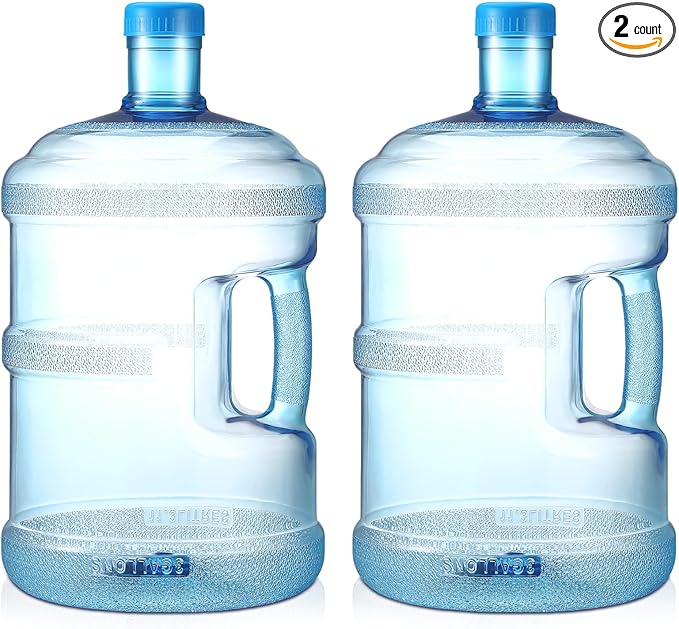 Bokon 2 Pieces gallon water jugs Round Plastic Water Bottle with Handle Screw Cap Reusable Large Capacity Bottle for Camping Outdoor Travel Gym Use