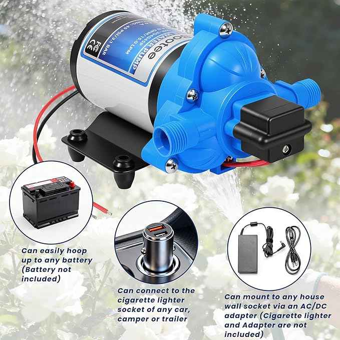 Bootee 12V RV Water Pump, 4.0 GPM 45PSI Automatic Pressure Switch, Self-Priming Fresh Water Pump for RV Marine Camping, 12 Volt DC Water Transfer Pump with Thermal Protection
