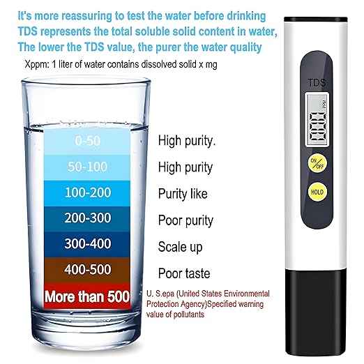 TDS Meter, Digital Water Tester with 0-9990 PPM Range, Portable for Aquaculture, Pools, Tap Water Testing