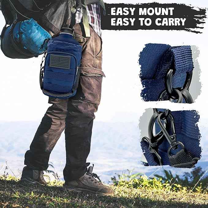 1 Gallon Water Bottle - 128 Oz Insulated Stainless Steel Metal Water Bottle with Holder - Carrying Bag - Spout Handle - Straw Lids - Keep Cold & Hot - Blue Tactical Flask
