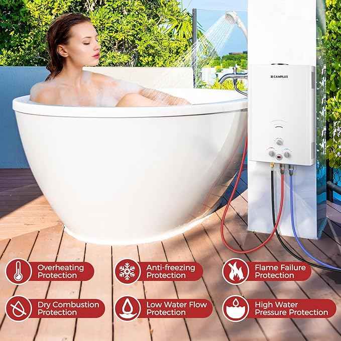 Camplux Tankless Water Heater, 5.28 GPM Outdoor Propane Camping Gas Water Heater, 20L, BW528, White