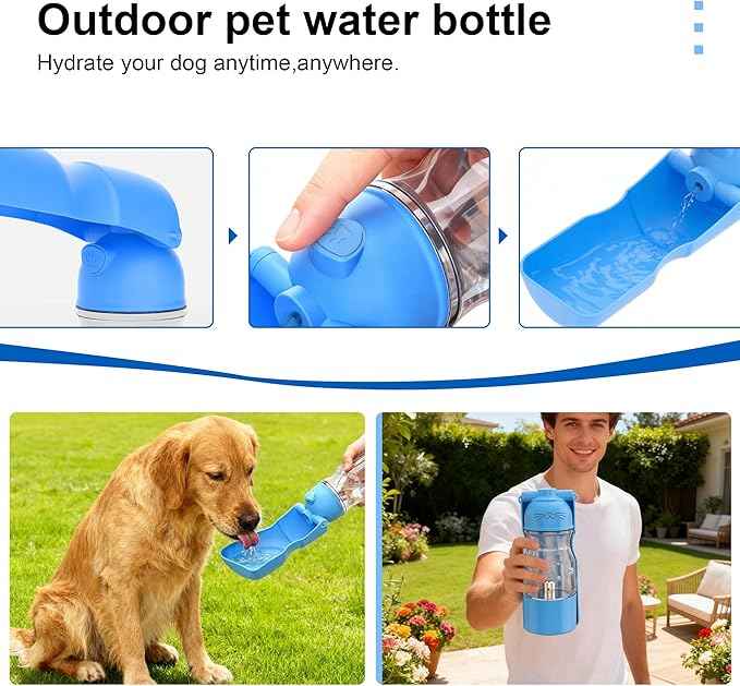 Portable Dog Water Bottle with Ozone Purification - Active Oxygen Puppy Water Bowl & Dispenser for Travel, (A-013B-blue)