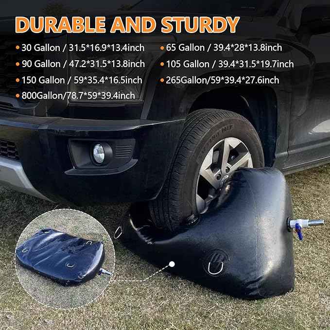 Water Tank, Water Storage Bladder, Portable Water Tank, Water Bladder Tank, Large Water Storage, Water Storage Containers for Camping, Garden, Emergency Water Storage Black