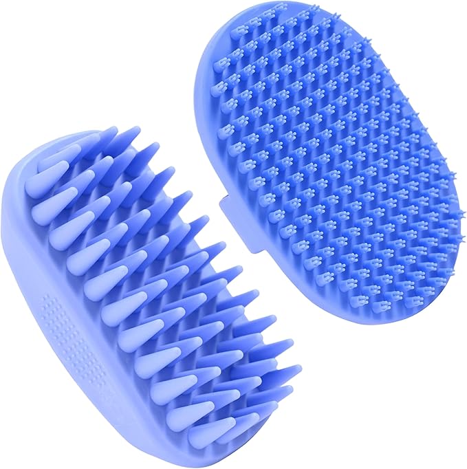 Dog Grooming Bath Brush, Pet Rubber Brush For Shower Scrubbing & Soothing Massage, Ideal for Long & Short Haired Dogs and Cats, Essential Puppy Grooming Accessories, 2 PACK [We Love Doodles] - AquaVibe
