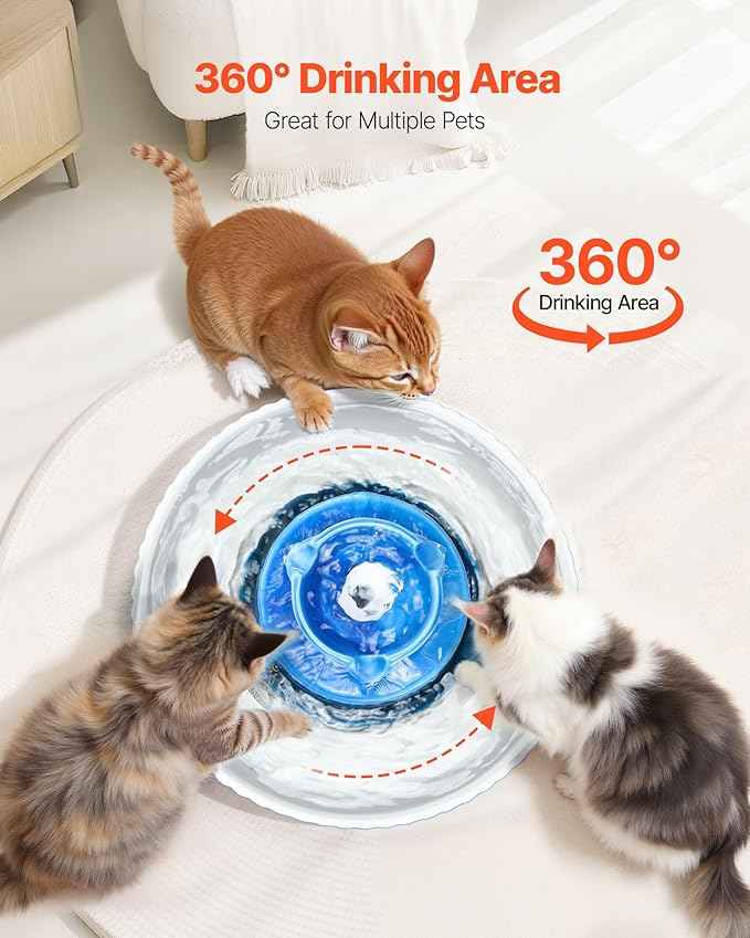 Ceramic Cat Water Fountain, VEVOR 2.1L/71oz Cupcake Pet Fountain Cat Water Bowl, Porcelain Water Dispenser, Ultra-Quiet Pump, 360° Drinking Area & Multi-Layer Filtration, for Cats and Dogs (Blue)