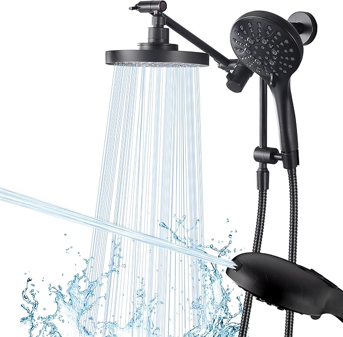 BRIGHT SHOWERS Rain Shower Head with Handheld Spray Built-in Power Wash, High Pressure Dual Shower Head with Height Adjustable Extension Arm, 3-Way Diverter, 9 Settings Handheld, 69” Long Hose, ORB