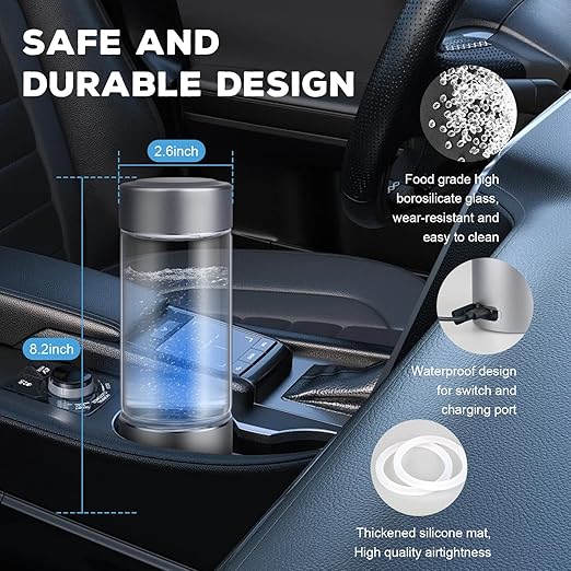 Hydrogen Water Bottle Generator with 4th Generation SPE/PEM Technology, Portable Hydrogen Water Ionizer Machine, Birthday,Xmas Gift for Husband,Wife,Lovers,Friends,Travel (Silver, 9.05in*Φ2.64in)