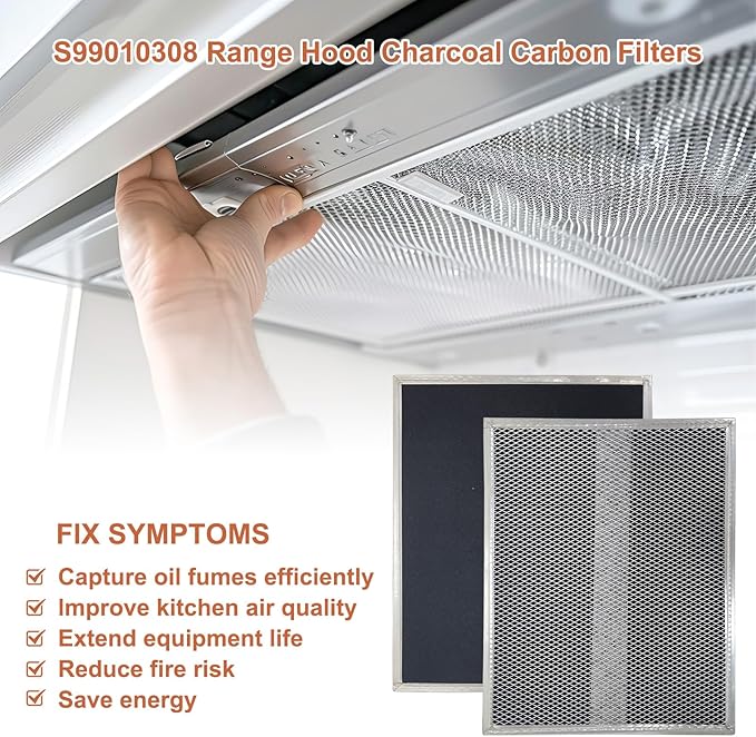 S99010308 Range Hood Charcoal Carbon Filters Replacement For Broan BPSF30 QS WS 99010308 And GE WB02X10707 Non-Ducted Range Hood,13.38 X 10.74 X 0.04 in Pack of 2