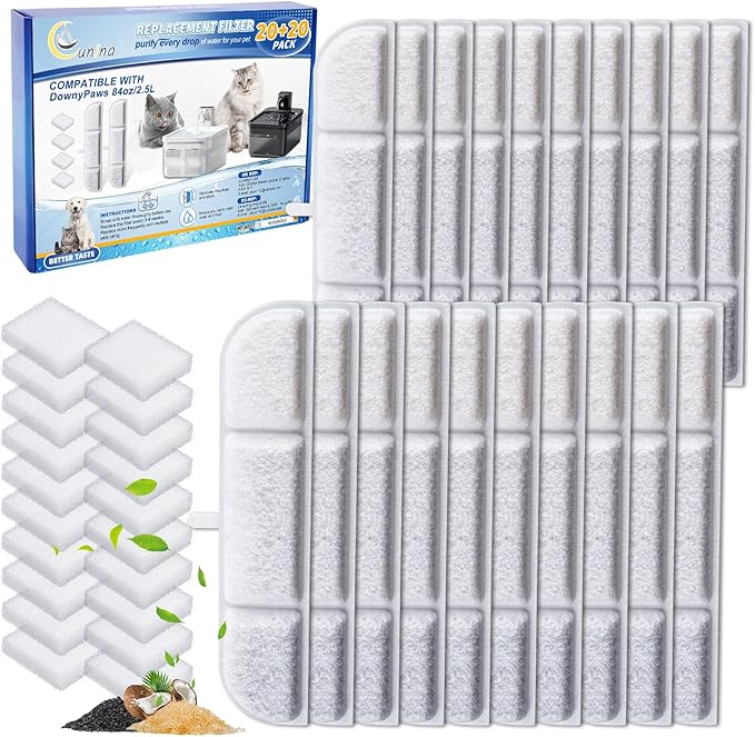 20+20 Pack Cat Water Filter Compatible with DownyPaws Cat Water Fountain Wireless 84oz/2.5L, DPWFP6 Battery Operated Cat Water Fountain Filters, Pet Filters