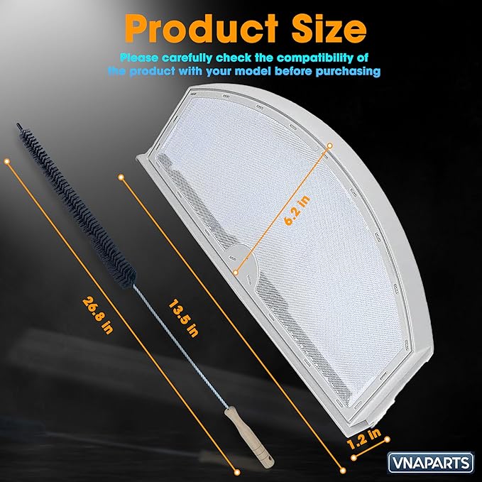 Lint Screen Filter for Hotpoint Dryer HTX21EASK0WW, HTX24EASK0WW, HTX24GASK0WW, HTX24EASK0WS, HTX24GASK0WS with Brush