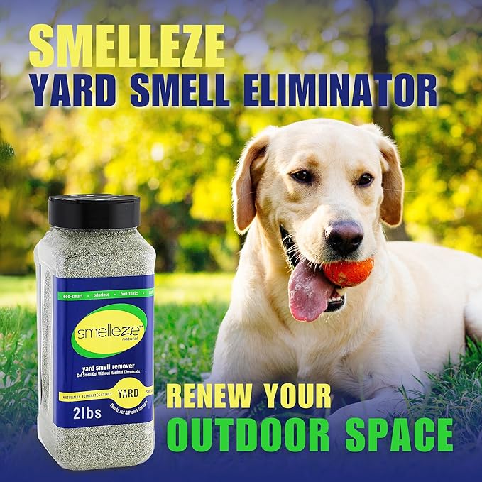 SMELLEZE 2 lb. Yard Odor Eliminator for Dogs – Long-Lasting Turf Cleaner for Pet Urine Outdoor & Poop | Safe for People, Pets, Plants & Planet | Works on Grass, Gravel, Patios & Kennels