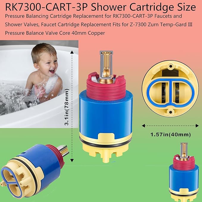 Pressure Balancing Cartridge Replacement for RK7300-CART-3P, Faucet Cartridge Replacement Compatible with Z-7300 Zurn Temp-Gard III Faucets and Shower Valves,Sturdy Core Copper (JH02BJ)