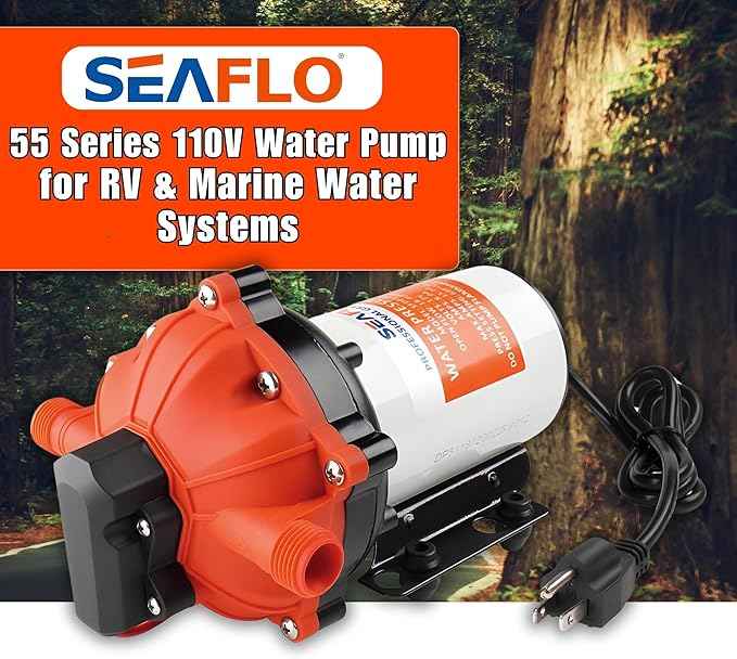 SEAFLO 55 Series 115V AC Automatic Demand Diaphragm Pump – 5.0 GPM, 60 PSI, 5-Chamber Self-Priming Water Pump w/Power Plug for Outlet, RV, Marine & Off-Grid Water Systems, 4-Year Warranty