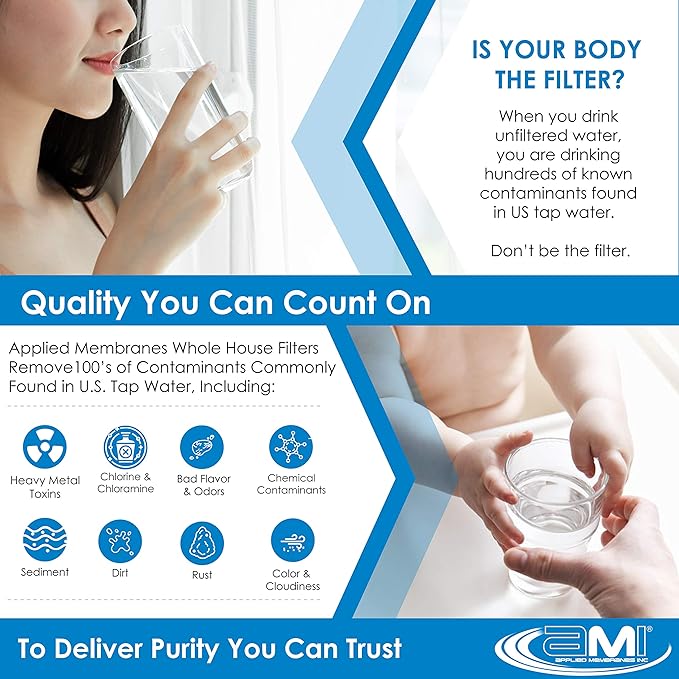 Applied Membranes Inc. 3-Stage Whole-House Water Filter System, 4.5x20-Inch Heavy-Metal, Sediment, and Chemical Water Filter Cartridge