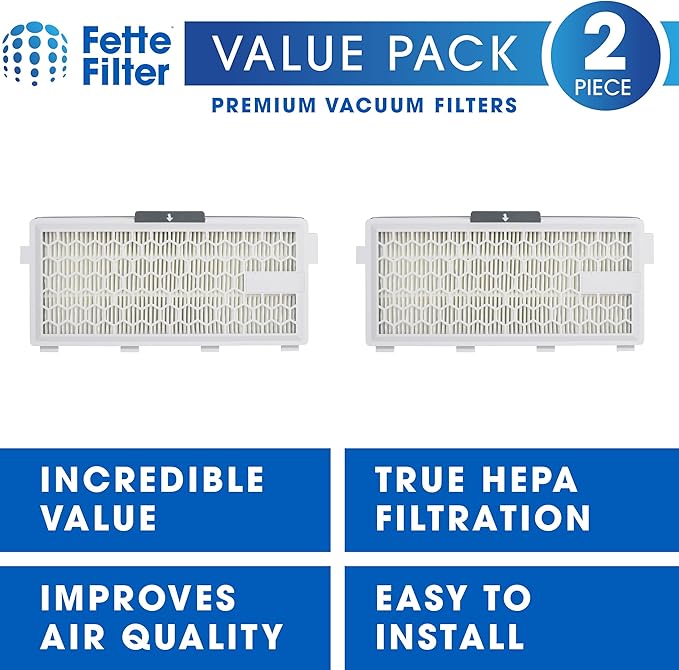 Fette Filter - HEPA Filters Compatible with Miele AirClean SF-HA 50 Filter for Model # S4, S5, S6, S8, S8000, S8999, S6000, S6999, S5000, S5999, S4000, S4999, Complete C2 & C3 (Pack of 2) - AquaVibe