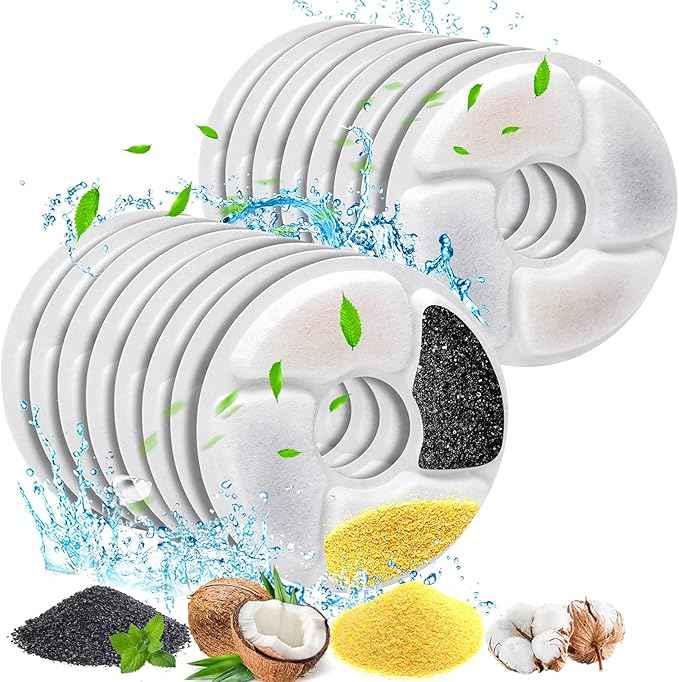 Cat Pet Water Fountain Filters, 5 inch, Dog Fountain Activated Carbon Filters Replacement, Compatible with Cats and Dogs Automatic Water Dispenser (16Pcs)