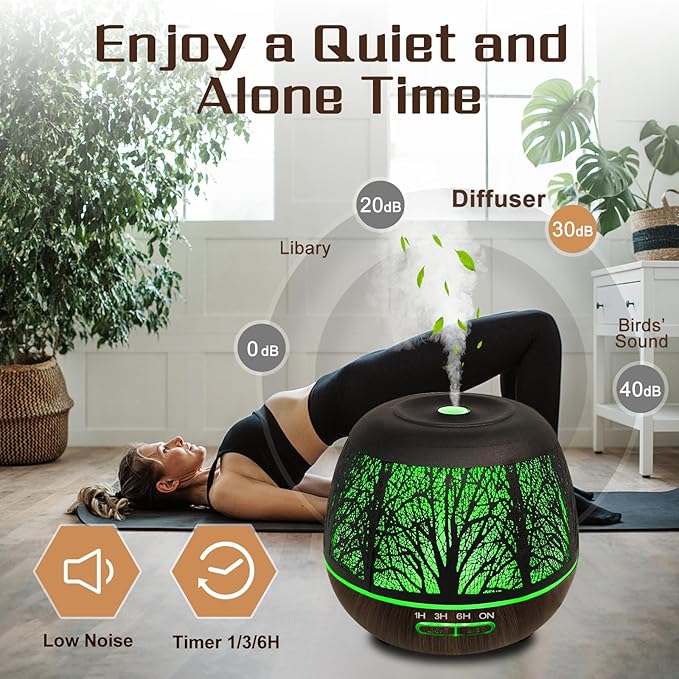 Essential Oil Diffuser for Bedroom 400ml,Diffusers for Home with Remote Control,Cool Mist Humidifier Large Room,Ultrasonic Scent Diffuser Waterless Auto Off,7 Colors Light & 3 Mist Modes for Desk Tree
