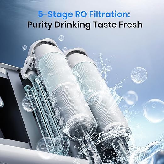 Portable 5-Stage Reverse Osmosis System Countertop UV Water Filter,Intelligent Hot Water Purifier for Family Kitchen Camping, RV, Overlanding 0.0001μm RO Membrane, Lab-Grade Purity, Non-Install