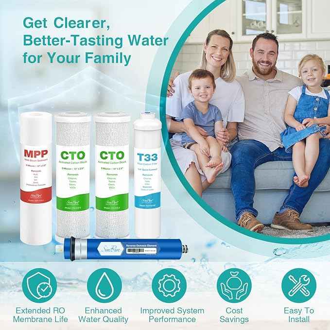 SimPure 75 GPD Revers Osmosis Water Filter Replacement Set, Compatible with APEC ESSENCE Series ROES-PH75, RO Filters Replacement for Most 10" Under-Sink Water Filter System Stage 1-5