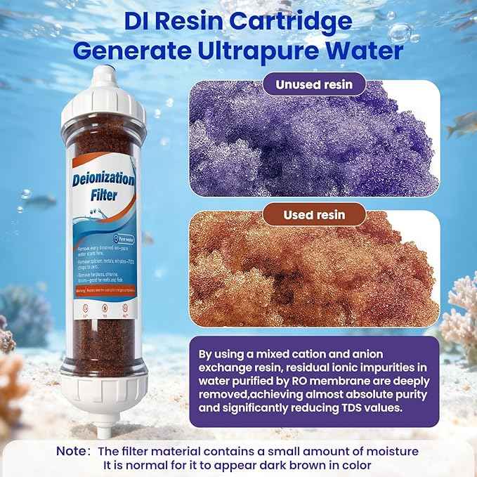 4 Stage Reverse Osmosis/Deionization Water Fliter System, 50 GPD Tankless Reverse Osmosis Water Filtration System for Aquarium with DI Water Filter