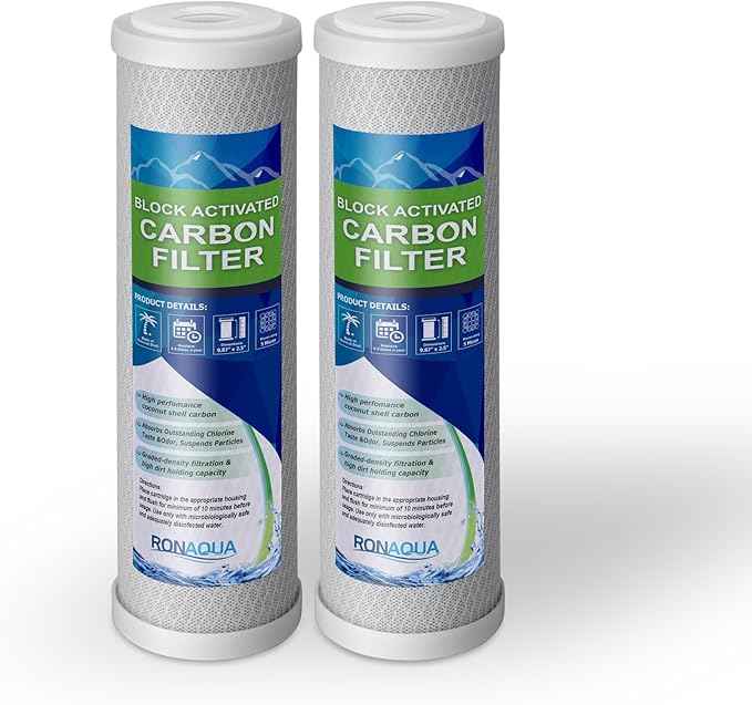 Block Activated Carbon Coconut Shell Water Filter Cartridge 5 Micron for RO & Standard 10” Housing WELL-MATCHED with WFPFC8002, WFPFC9001, WHCF-WHWC, WHEF-WHWC, FXWTC, SCWH-5 (2 Pack)