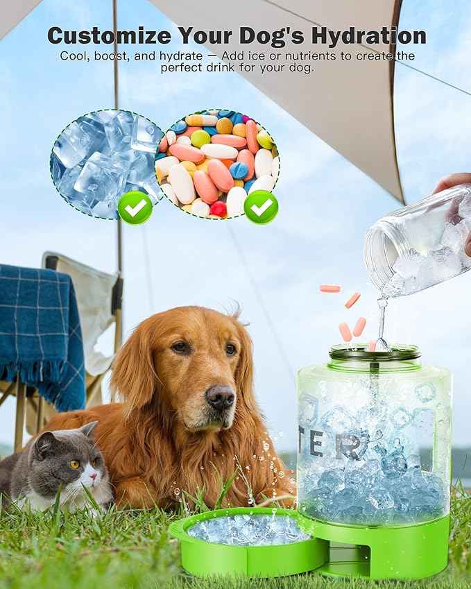 Dog Water Bottle Travel Bowl - 77oz Large Portable Dog Water Bowls Dispenser for Camping Essentials Hiking Traveling Beach Car Park Accessories, Leak Proof Pet Drinking Bottle Dispenser, Green