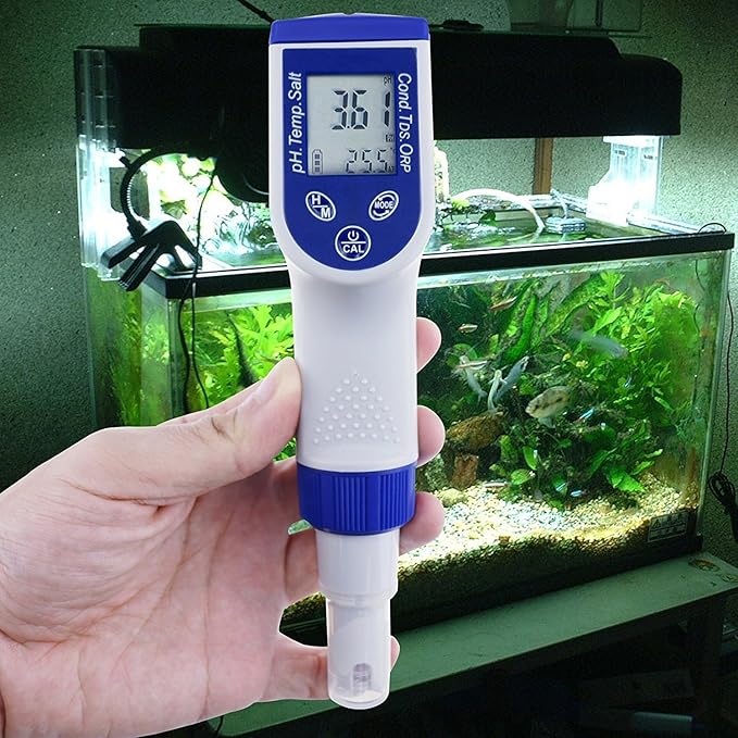 TEKCOPLUS 6-in-1 Water Quality Tester, Waterproof Digital Pen Type Multiparameter Water Tester Combo Pen with pH/ORP/EC/TDS/Salinity/Temperature Testing Kit and Replaceable ORP Probe