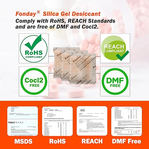 20Gram 15 Packets Fonday Rechargeable Silica Gel Desiccant Packets Food Grade Fast Reactivate Desiccant Bags Moisture Indicating Orange to Green