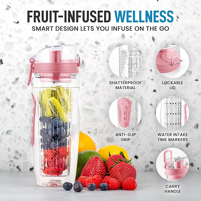 Zulay Fruit Infuser Water Bottle - 34oz - Leakproof With Full-Length Infusion Rod - Men Women's Ideal Fitness Gift Or For Gym, Camping