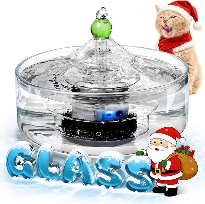 All-Glass Cat Water Fountain, 3.2L/108oz Glass Pet Fountain with LED Light, Automatic Water Dispenser for Cats (White)