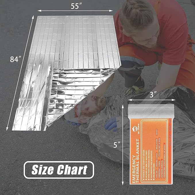 Emergency Mylar Thermal Blankets -Space Blanket Survival kit Camping Blanket (4-Pack)