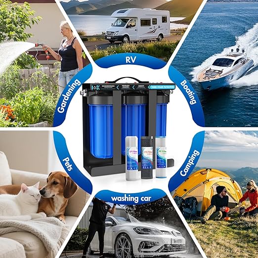 RV Water Filter System, 0.01 Micron RV Water Filtration System, 5-Stage PP+CTO+UF Filtration,Filters Out Sediments, Chlorine, Vocs, Heavy Metals, Odors for Pure Drinking Water, 1" Inlet/Outlet