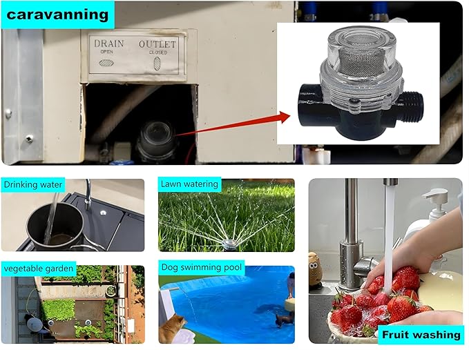 2 RV Trailer Water Pump Filter Fresh Water Pump Strainer ，Twist-On Pipe Filter. Compatible with WFCO, Shurflo Water Pumps, Applicable, RV Marine Water Pump Filter, Water Pump Strainer Filter