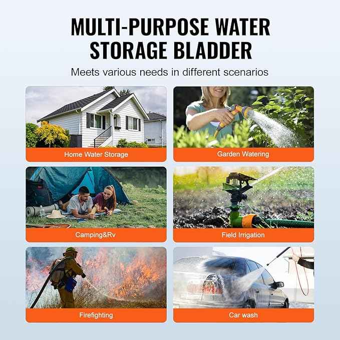 VEVOR 540L/142.7 Gallon Water Storage Bladder, RV Water Tank, 1000D PVC Collapsible Water Storage Containers, Large Capacity Soft Water Bag, Portable Water Bladder, Fire Prevention, Camping, Emergency