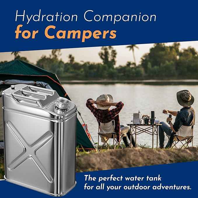Stainless Steel Water Container for Camping - 5 Gallon Hydration Metal Tank Jug - Heavy Duty Durable Portable Water Storage Can for Camping Outdoors