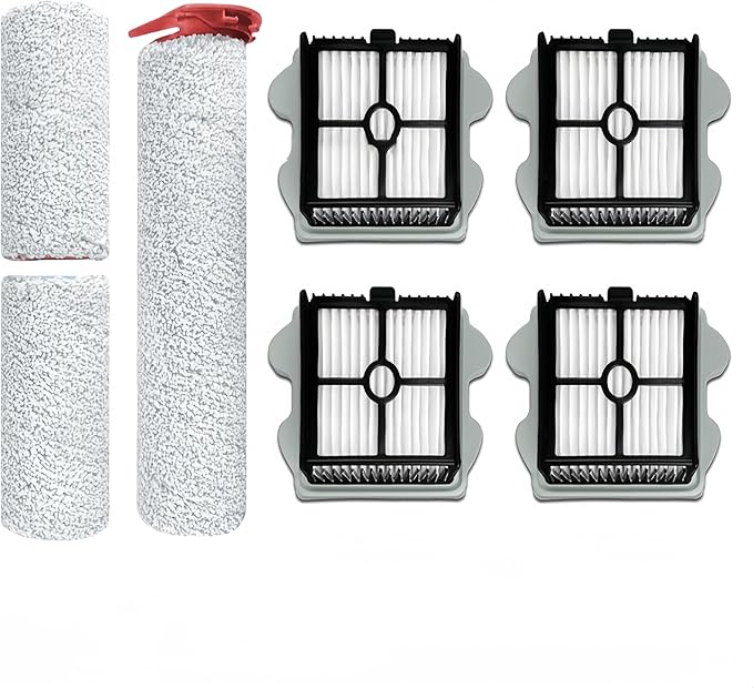 Brush Roller and Filters Replacement Parts for Roborock Dyad Pro/Dyad Pro Combo / A10 Plus Cordless Wet Dry Vacuum Cleaner, 1 Set Main Brush Rolls 4 HEPA Filters Accessories Kit - AquaVibe