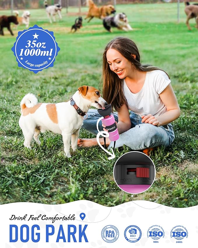 lesotc Dog Water Bottle, Portable Water Dispenser with Travel Water Bowl, Leak Proof Pet Travel Squeeze Bottle, Puppy Essentials Dog Stuff Accessories for Outdoor Walking, Hiking, Camping - AquaVibe