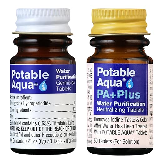 Potable Aqua Water Purification Tablets With PA Plus - Two 50 count Bottles