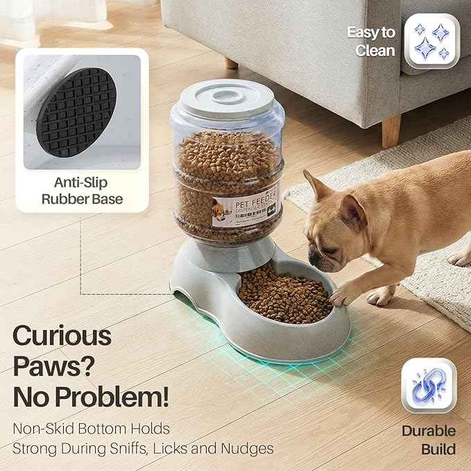 Flexzion Automatic Pet Feeder & Waterer Set of 2 Pack, Self Feeding Replenish Dog Cat Bowls, Gravity Food & Water Storage Container Fountain Jug Pet Supplies Plastic Skid Proof Rubber Feet (1 Gallon)