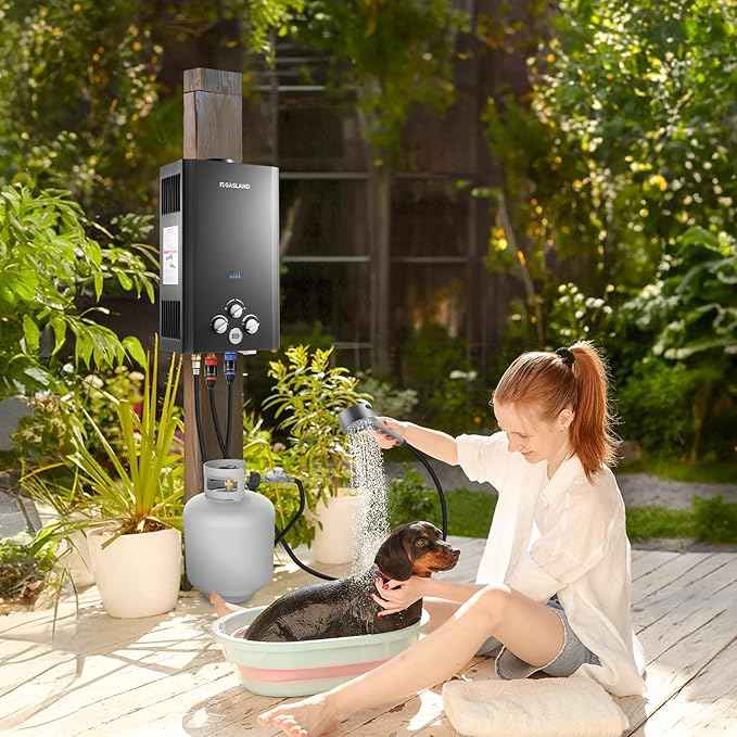 GASLAND 2.64GPM Propane Tankless Water Heater Outdoor 10L - Portable Camping Hot Water Heater, Overheating Protection, Easy to Install - Use for RV, Cabin, Barn, Camping, Boat (Black)