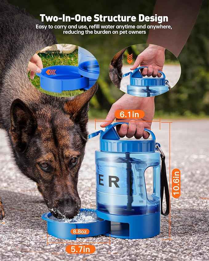 Portable Dog Water Bottle Bowl - 77 oz Travel Water Bowl Dispenser for Dogs Leak Proof, Suitable for Large Pet Drinking, A Must Have for Outdoor, Camping, Walking, Beach, Hunting Other Scenes （Blue）