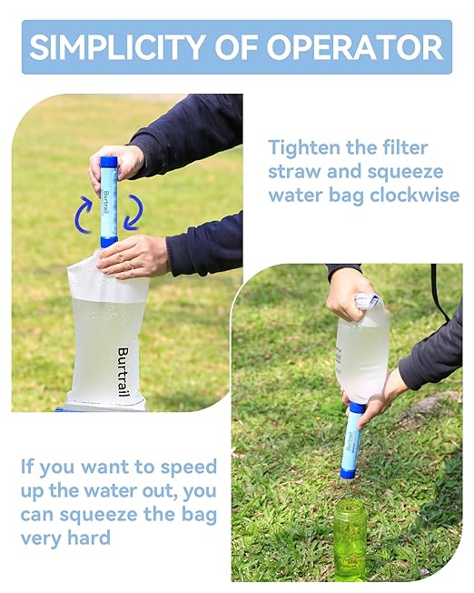 Water Bag 2L Compatible with Squeeze Water Filtration System, Foldable Squeeze Bag for Survival Water Filter Straw, Wide Mouth and 28mm Narrow Mouth Water Container
