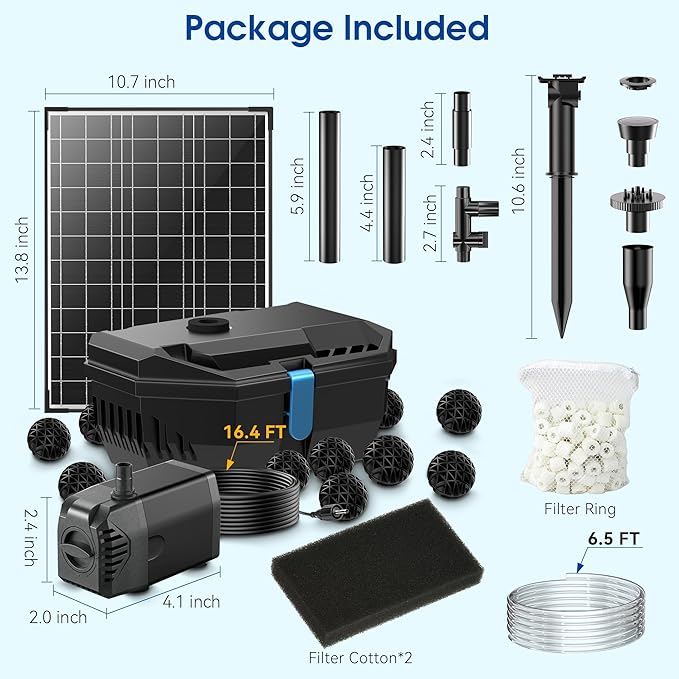 NFESOLAR Solar Water Fountain Kit, Pond Filter with 20W Solar Panel, 120 GPH Solar Water Pump, 4 Sprayers for Outdoor Pond 120-300 Gallons, Fish Tank and Garden Water Features N3212