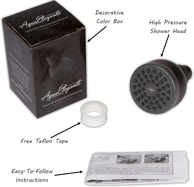Aqua Elegante High Pressure Shower Head Bronze - Best Pressure Boosting, Wall Mount, Bathroom Showerhead For Low Flow Showers, 2.5 GPM - Oil-Rubbed Bronze - AquaVibe